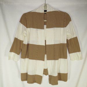 Talbots Size Small Tan/Beige Striped 3/4 Sleeve Open Front Cotton Cardigan